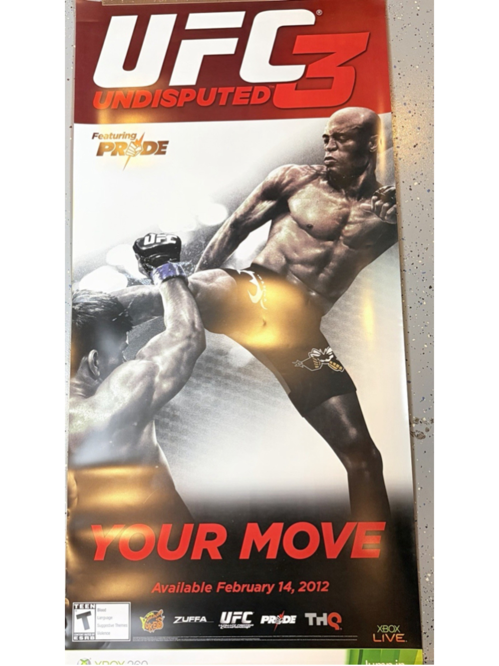 UFC Undisputed 3 Xbox 360 Promo Poster 28x58 THQ Pride Anderson Silva